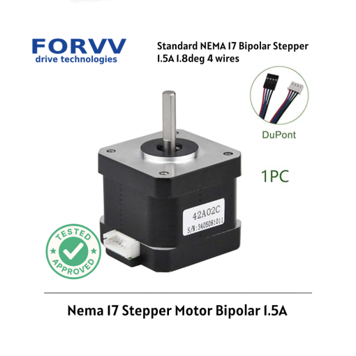Nema 17 Stepper Motor 1.5A Bipolar 42Ncm with 1.8° Step Angle and 4-Wire DuPont Connector – 42x42x38mm, forvv