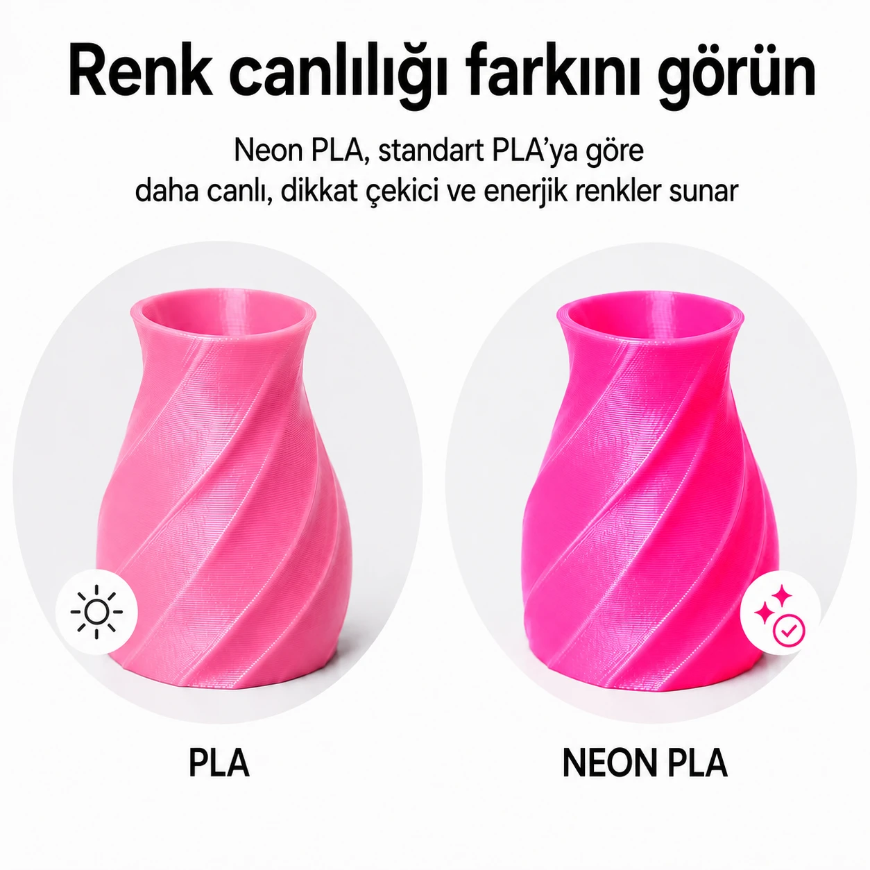 Yake Neon Pembe PLA Filament - 1.75 mm, 1 KG - Görsel 3