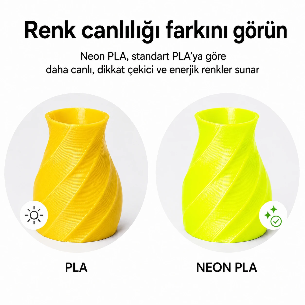 Yake Neon Sarı PLA Filament - 1.75 mm, 1 KG - Görsel 3